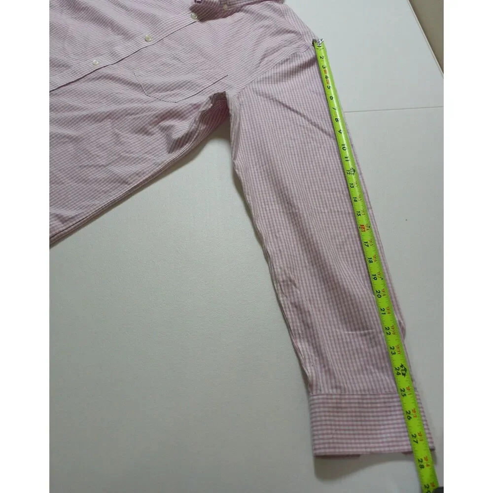 Banana Republic Slim Fit Pink Check Non-Iron Cotton Dress Shirt Tall Large L